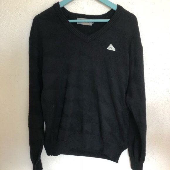 Monte Carlo Black V-Neck Wool Sweater Size 40 US Large warm classic winter - Picture 4 of 7